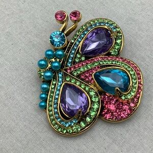 Sparkling Butterfly Brooch with Multicolor Crystals